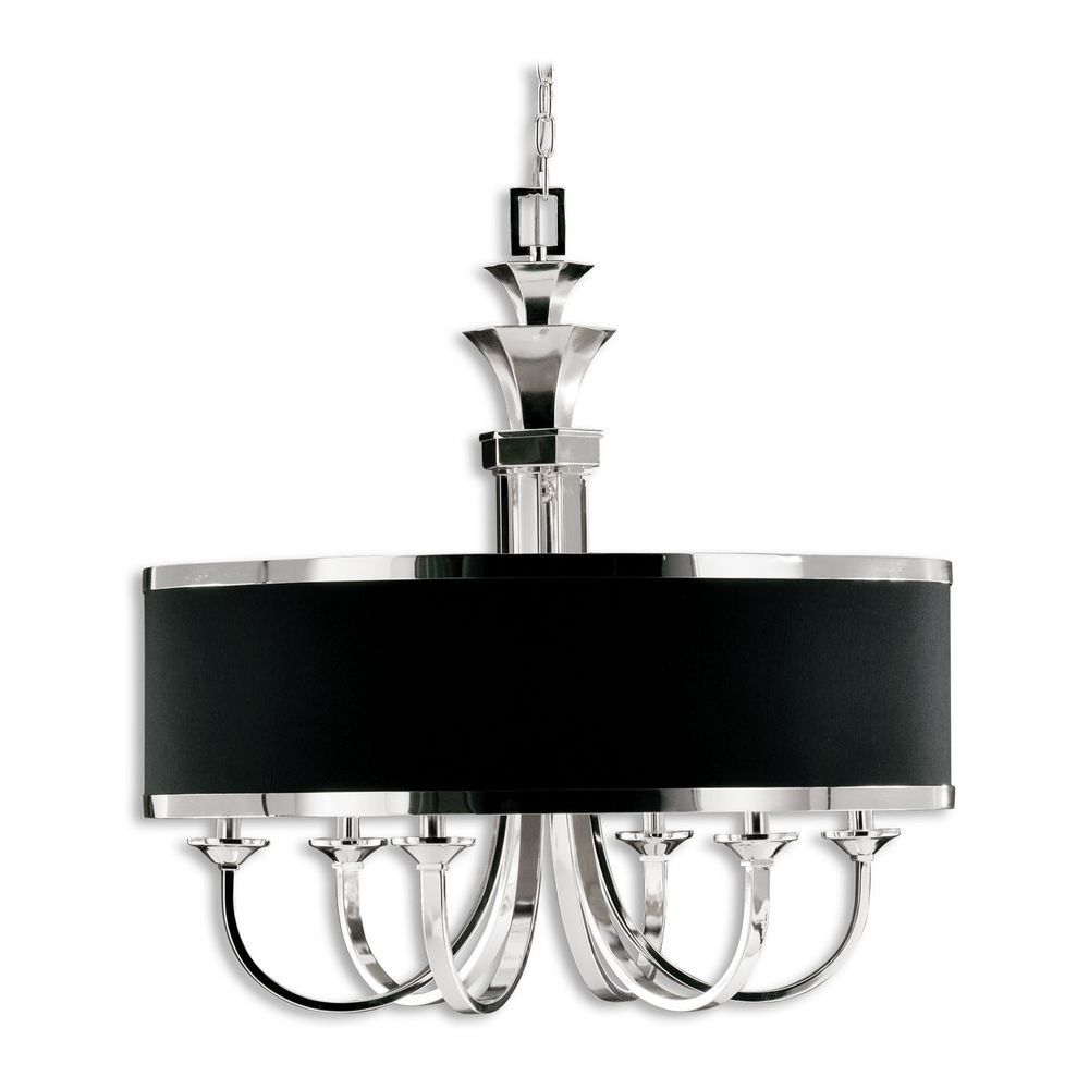 Modern Chandelier With Black Shade In Silver Plated Finish Within Black Modern Chandeliers (View 5 of 15)