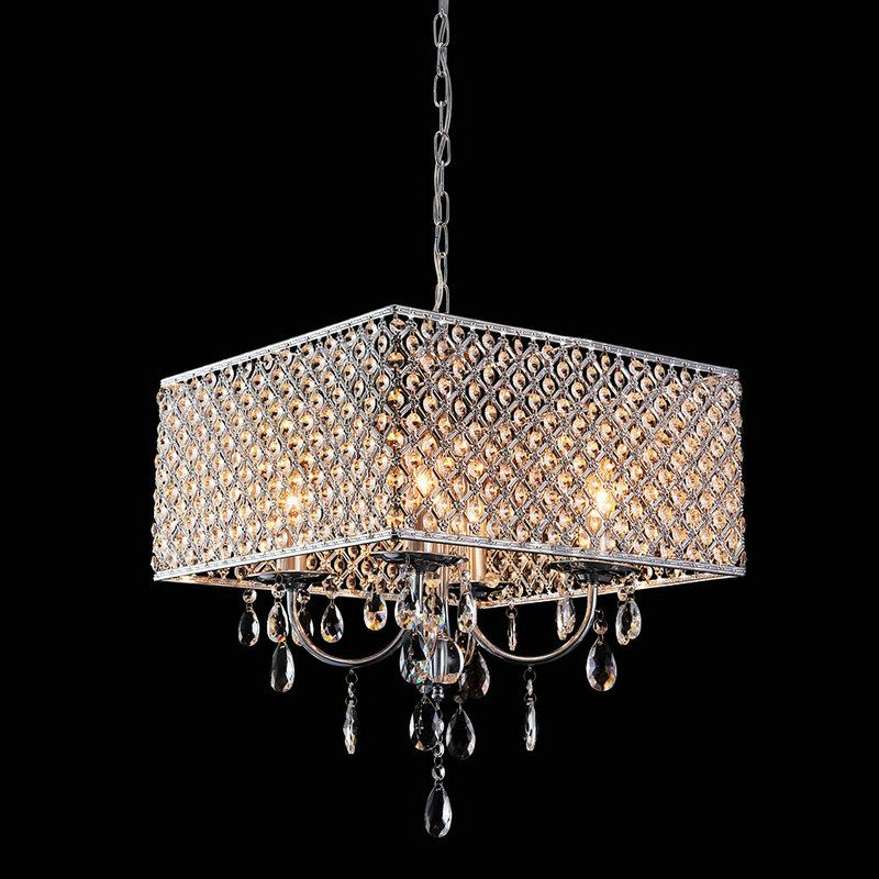 Modern Crystal Chandelier Chrome Finish With 4 Lights With Regard To Glass And Chrome Modern Chandeliers (Photo 1 of 15)