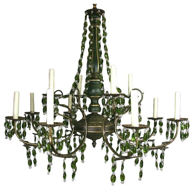 On Sale Large Green Crystal Two Tier Chandelier, 1920s At Throughout Marquette Two Tier Traditional Chandeliers (View 7 of 15)