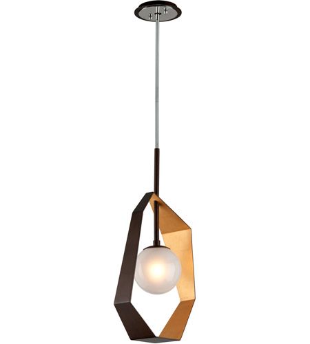 Origami Led 12 Inch Bronze With Gold Leaf Pendant Ceiling With Golden Bronze And Ice Glass Pendant Lights (View 9 of 15)