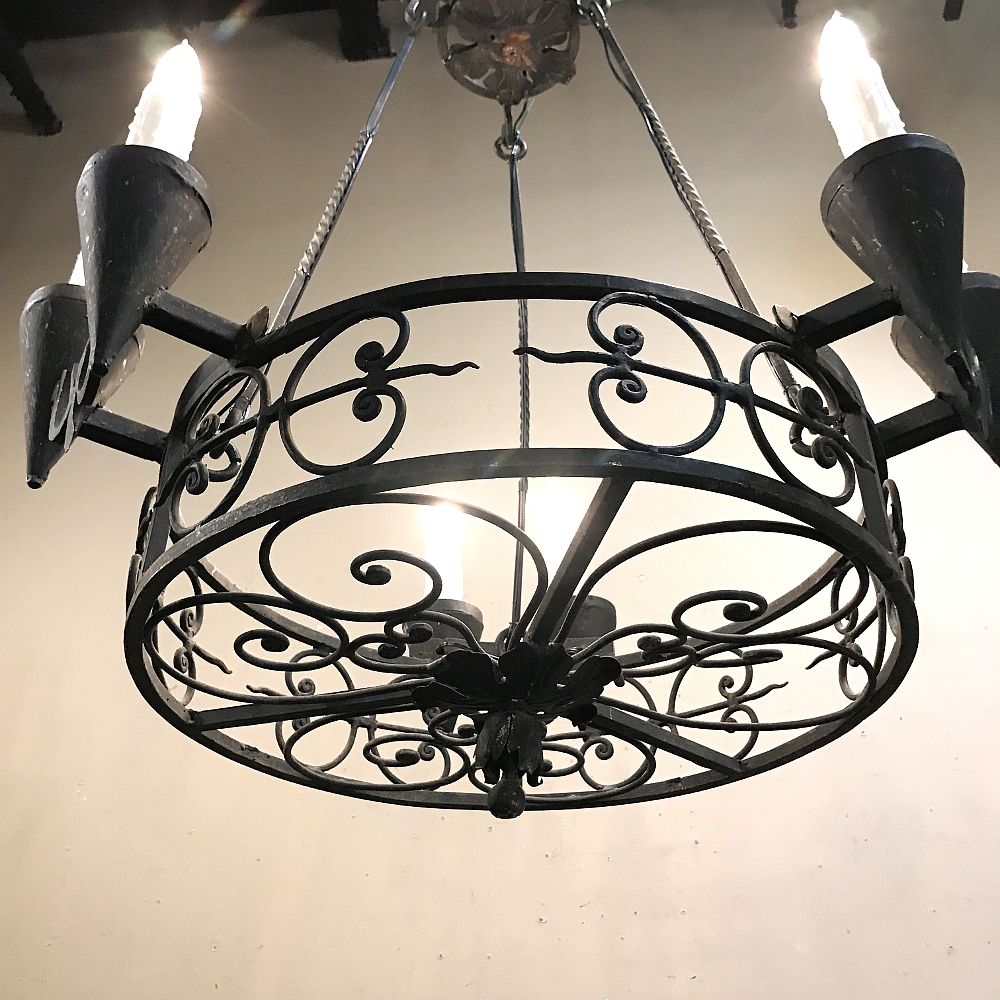 Pair Country French Wrought Iron Chandeliers Intended For Wrought Iron Chandeliers (View 8 of 15)