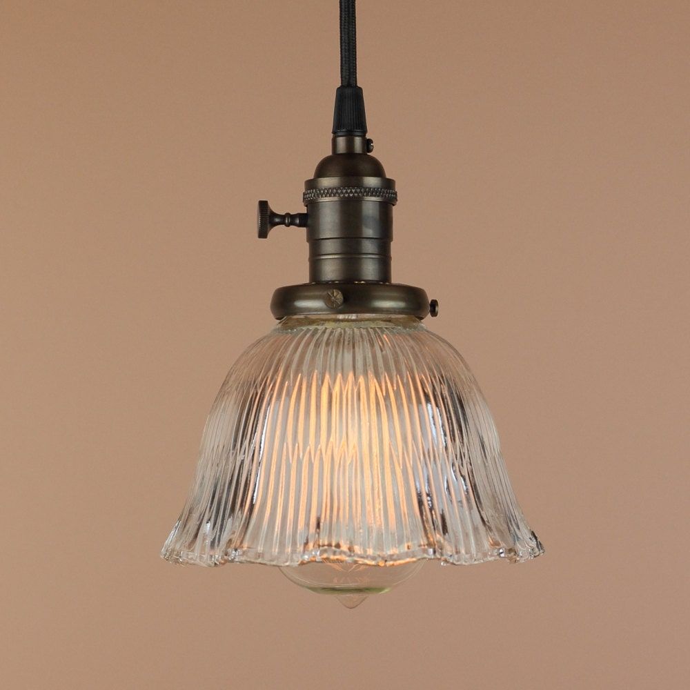 Pendant Lighting W/ Mini Ruffled Glass Shade Antique Intended For Bronze With Clear Glass Pendant Lights (View 2 of 15)