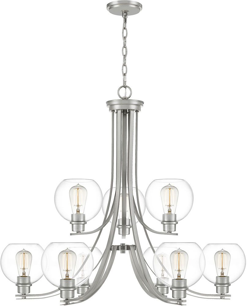 Quoizel Pruc5034bn Pruitt Contemporary Brushed Nickel With Brushed Nickel Metal And Wood Modern Chandeliers (View 2 of 15)