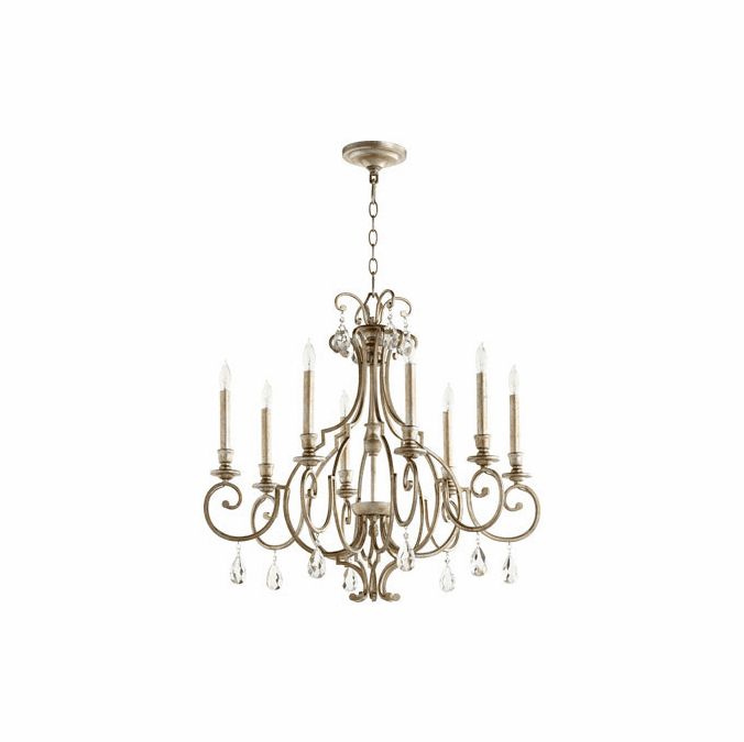 Quorum 6014 8 60 Ansley Traditional Aged Silver Leaf With Regard To Ornament Aged Silver Chandeliers (View 2 of 15)