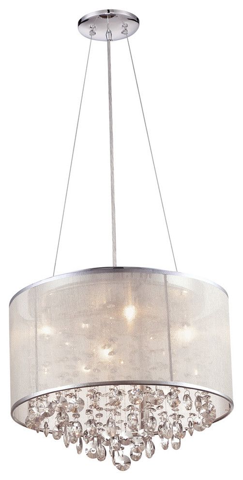 Round Silver Organza Silk Shade And Crystal Dual Mount In Organza Silver Pendant Lights (View 3 of 15)