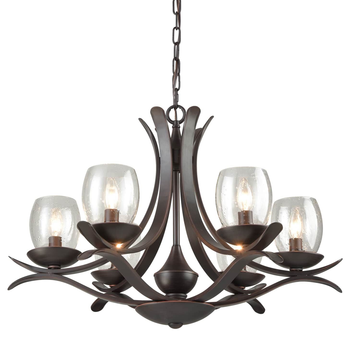 Rustic Bronze Dining Room Chandelier With Seeded Glass – 3 Within Bronze And Scavo Glass Chandeliers (View 5 of 15)