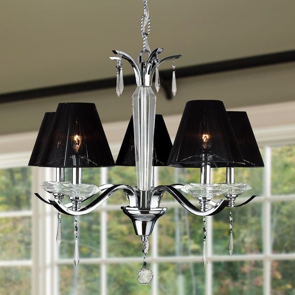 Shop Contemporary 5 Light Arm Chrome Finish Clear Crystal Inside Black Shade Chandeliers (View 8 of 15)