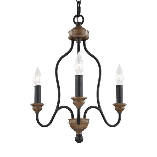 Shop Feiss 3 Light Dark Weathered Zinc / Weathered Oak For Weathered Oak Kitchen Island Light Chandeliers (View 1 of 15)