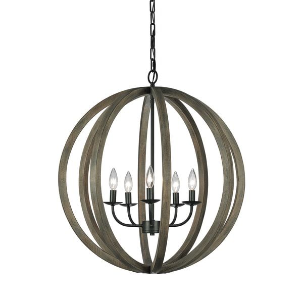 Shop Feiss 5 Light Weathered Oak Wood / Antique Forged With Regard To Weathered Oak And Bronze Chandeliers (Photo 1 of 15)