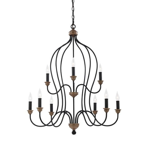 Shop Feiss 9 Light Dark Weathered Zinc / Weathered Oak Intended For Weathered Oak Kitchen Island Light Chandeliers (View 3 of 15)