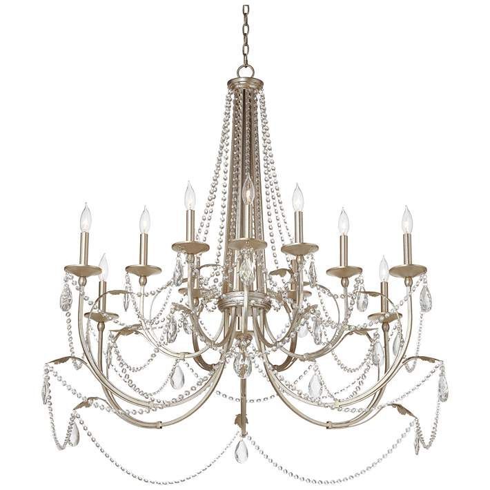 Strand 46" Wide Silver Leaf 12 Light Chandelier – #9h385 With Regard To Silver Leaf Chandeliers (View 8 of 15)