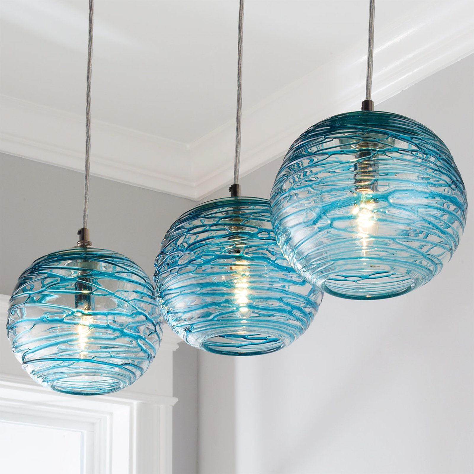 Swirling Glass Globe Mini Pendant Light Aqua | Coastal In Bronze With Clear Glass Pendant Lights (View 15 of 15)