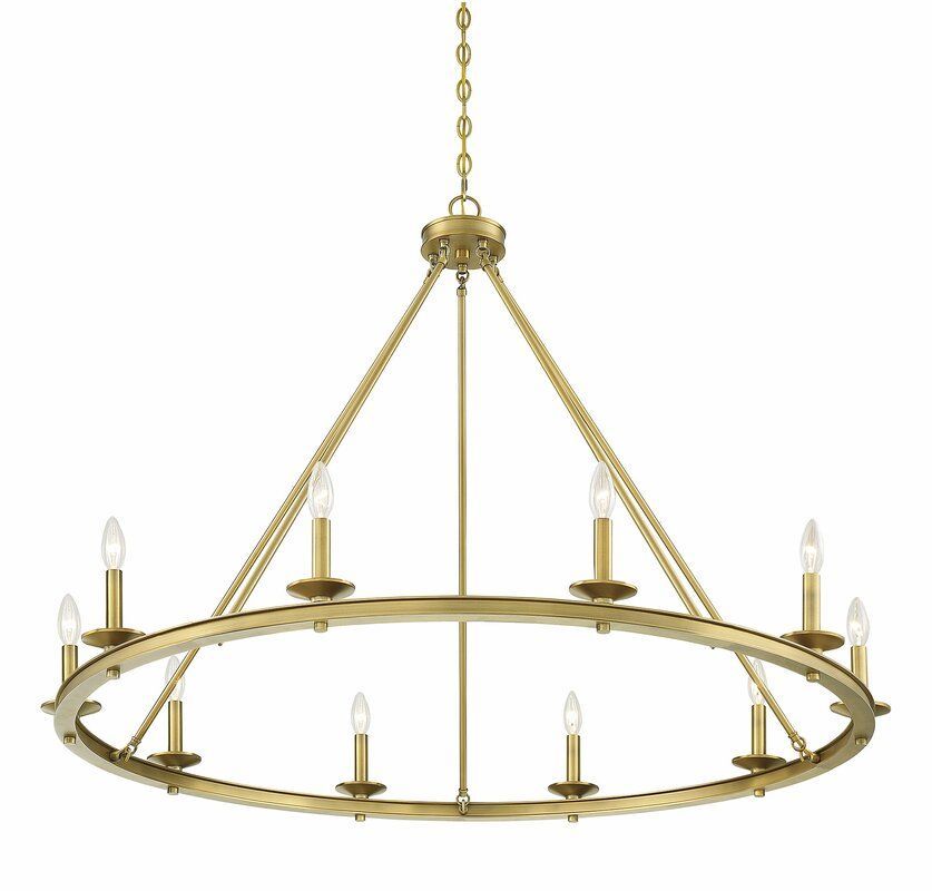 Three Posts Poynor 10 – Light Candle Style Wagon Wheel For Brass Wagon Wheel Chandeliers (View 8 of 15)
