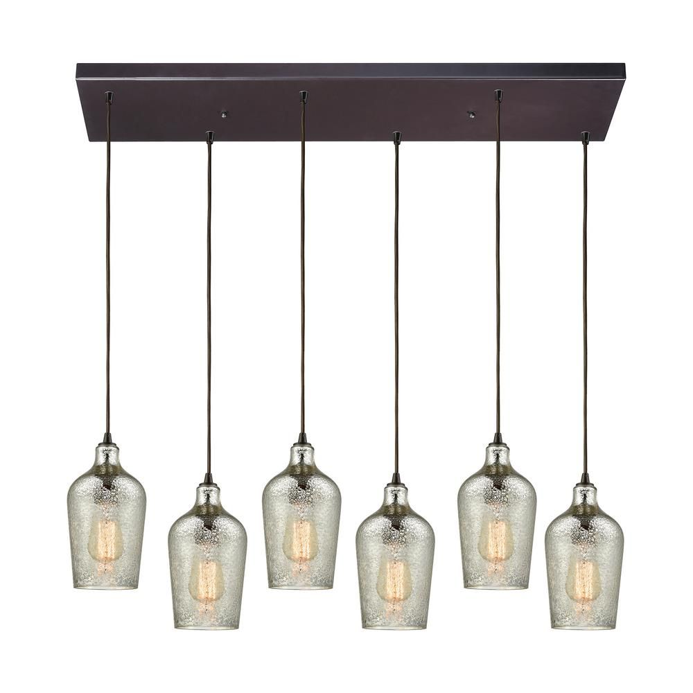 Titan Lighting Hammered Glass 6 Light Rectangle In Oil Within Textured Glass And Oil Rubbed Bronze Metal Pendant Lights (View 15 of 15)