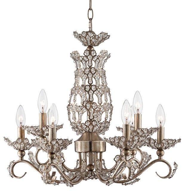 Traditional Beaded Silver Leaf 22" Wide Crystal Chandelier Intended For Silver Leaf Chandeliers (Photo 4 of 15)