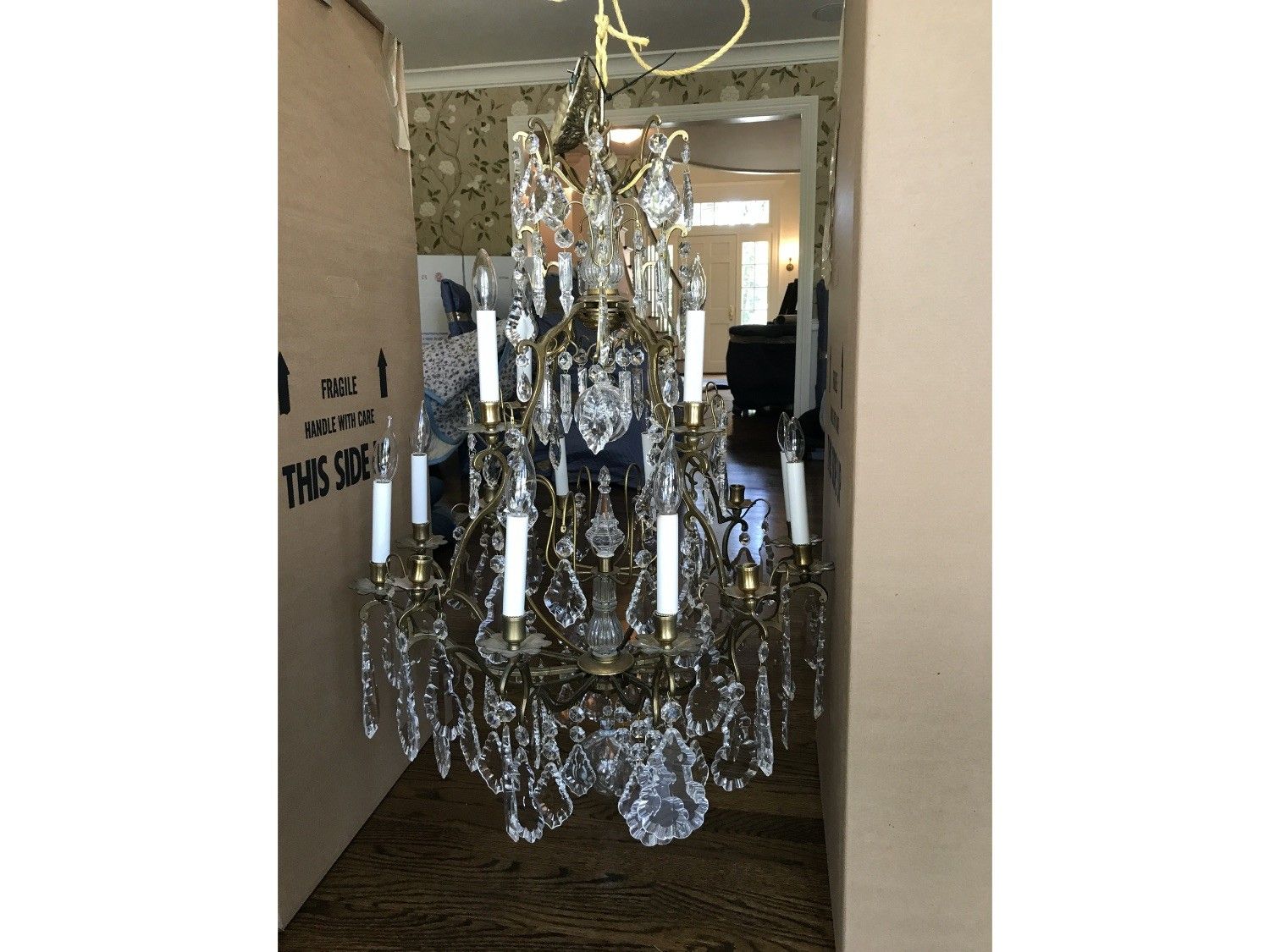 Two Tiered 12 Light Brass & Crystal Chandelier • The Local Throughout Marquette Two Tier Traditional Chandeliers (View 11 of 15)