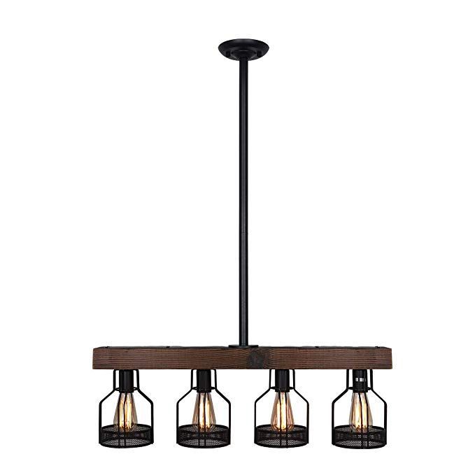Unitary Brand Vintage Black Metal And Wood Body Cage Shade In Black Wood Grain Kitchen Island Light Pendant Lights (View 12 of 15)