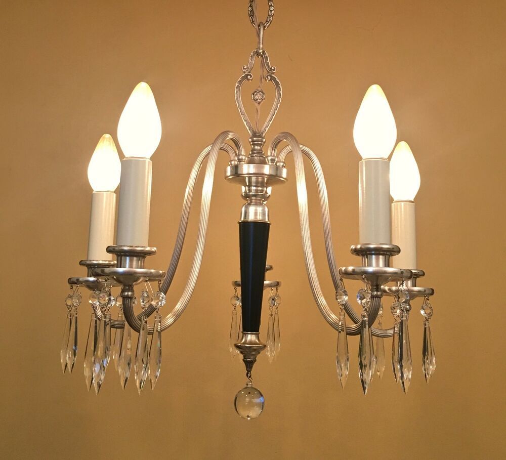 Vintage 1920s Silver Crystal Chandelier Fully Restored | Ebay Within Soft Silver Crystal Chandeliers (View 7 of 15)