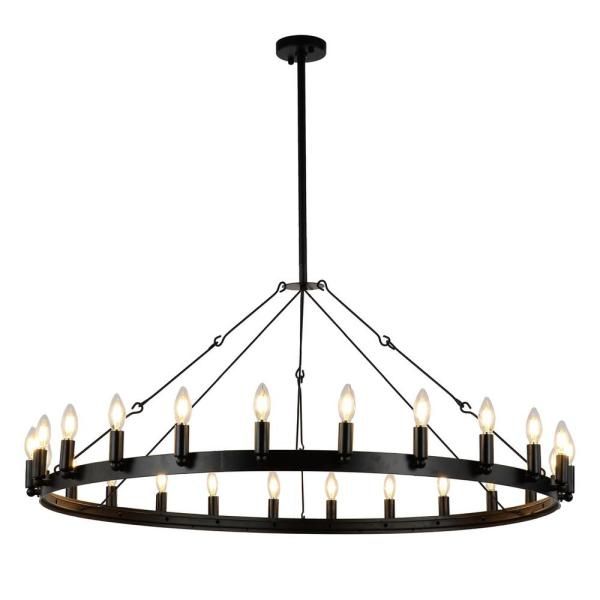 Vintage 24 Light Black Candle Style Wagon Wheel Chandelier Throughout Black Wagon Wheel Ring Chandeliers (Photo 4 of 15)