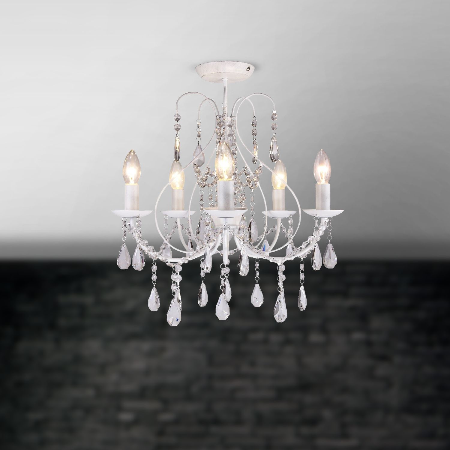White 5 Light Crystal Chandelier With Regard To Clear Crystal Chandeliers (View 7 of 15)
