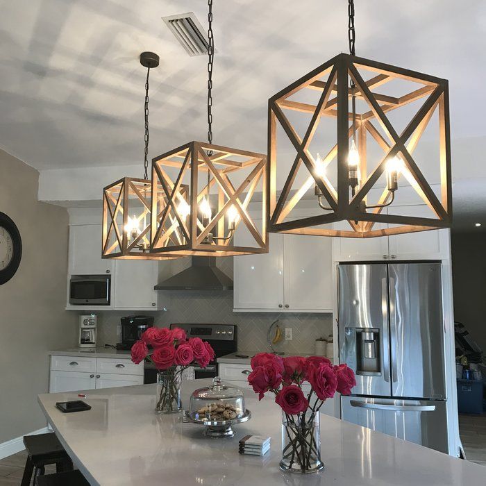 William 4 Light Square/rectangle Pendant & Reviews | Joss Within Wood Kitchen Island Light Chandeliers (View 4 of 15)