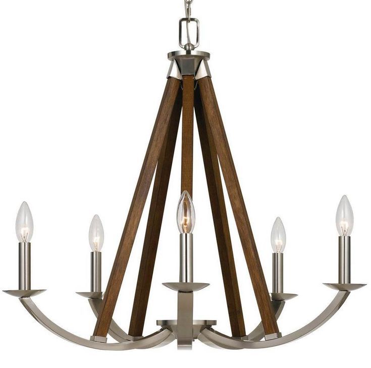 Wood & Brushed Steel Chandelier 24"wx26"h | Wood Within Wood Ring Modern Wagon Wheel Chandeliers (View 2 of 15)