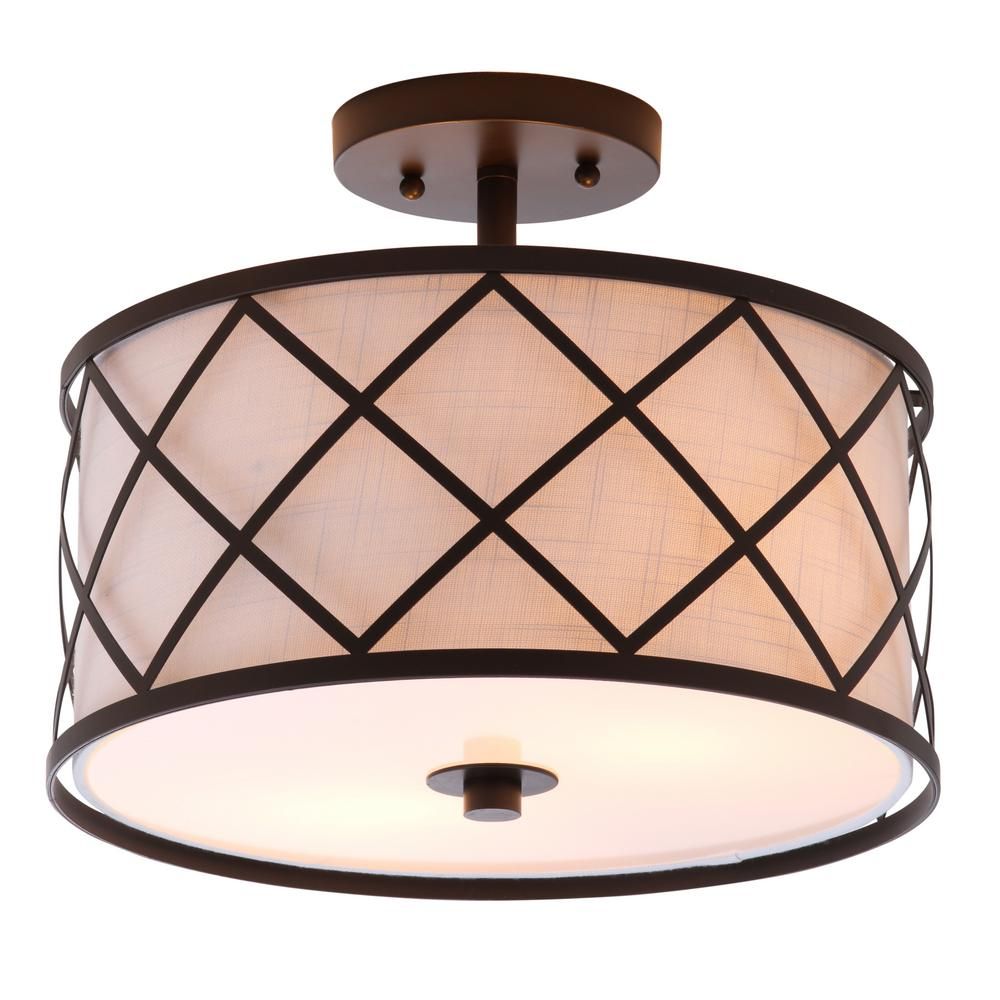 World Imports 13.25 In. Oil Rubbed Bronze Led Flushmount Pertaining To Textured Glass And Oil Rubbed Bronze Metal Pendant Lights (Photo 13 of 15)