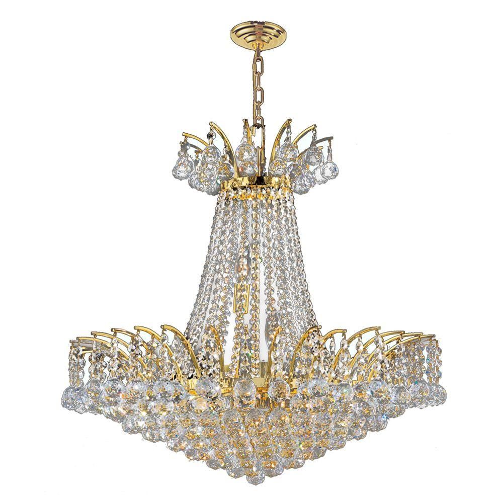 Worldwide Lighting Empire Collection 11 Light Polished Pertaining To Soft Gold Crystal Chandeliers (Photo 14 of 15)