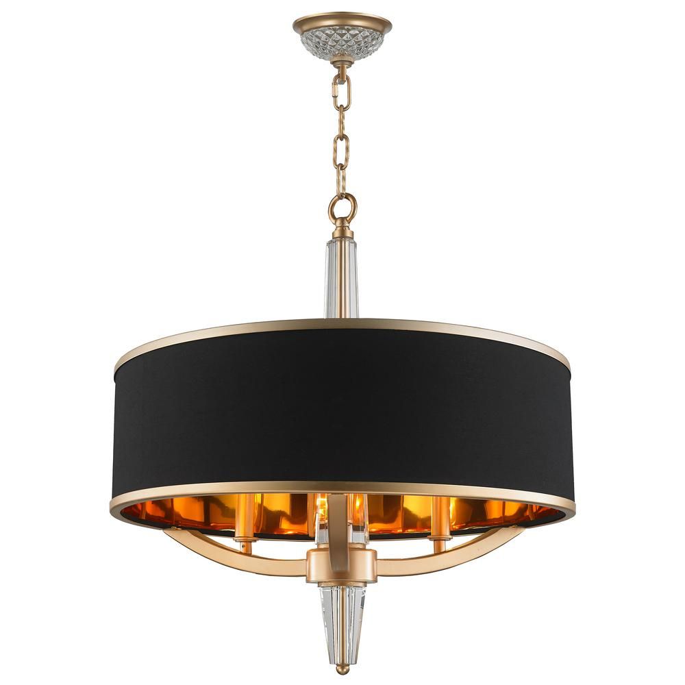 Worldwide Lighting Gatsby 3 Light Matte Gold Chandelier Throughout Black Shade Chandeliers (View 1 of 15)