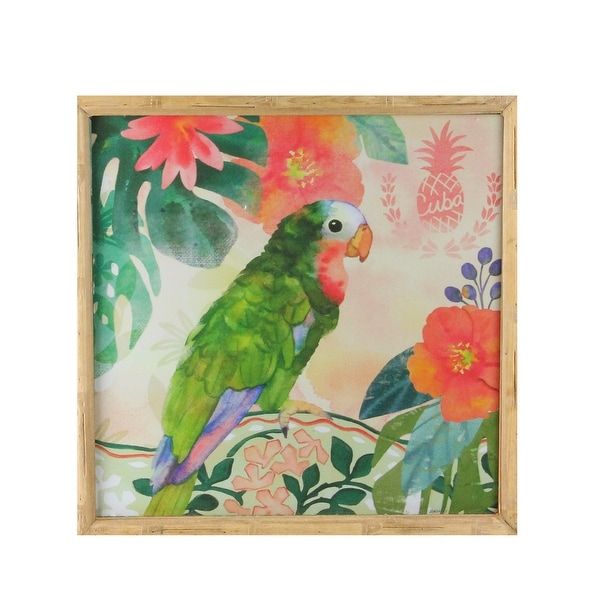 14" Green And Pink Parrot Bird Decorative Wooden Framed With Colorful Framed Art Prints (View 9 of 15)