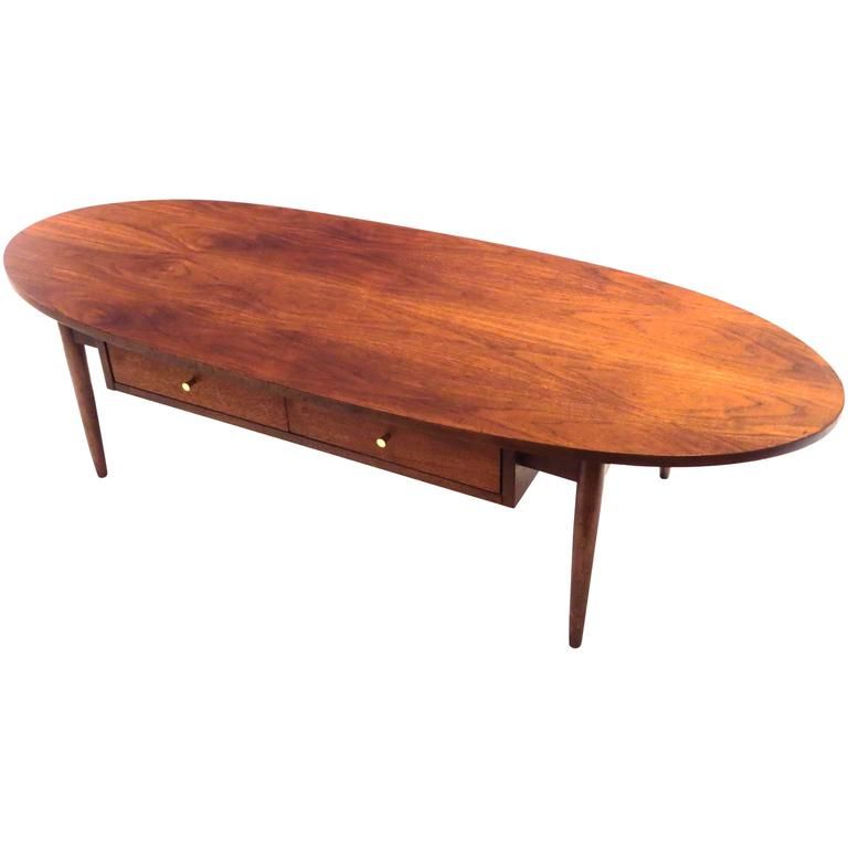 1950s Atomic Age American Walnut Oval Coffee Table With Throughout Oval Aged Black Iron Coffee Tables (View 15 of 15)