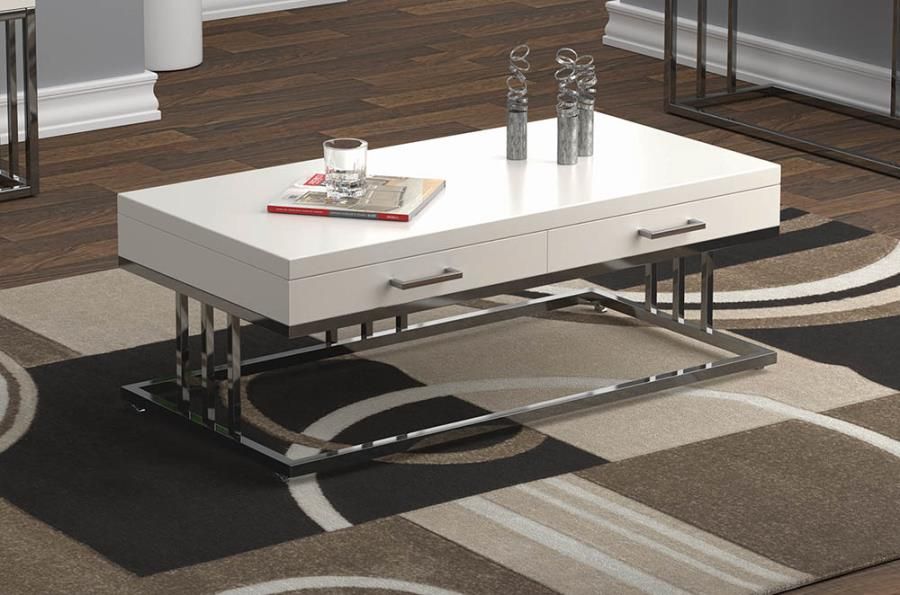 2 Drawer Rectangular Coffee Table Glossy White And Chrome Throughout 2 Drawer Coffee Tables (View 12 of 15)