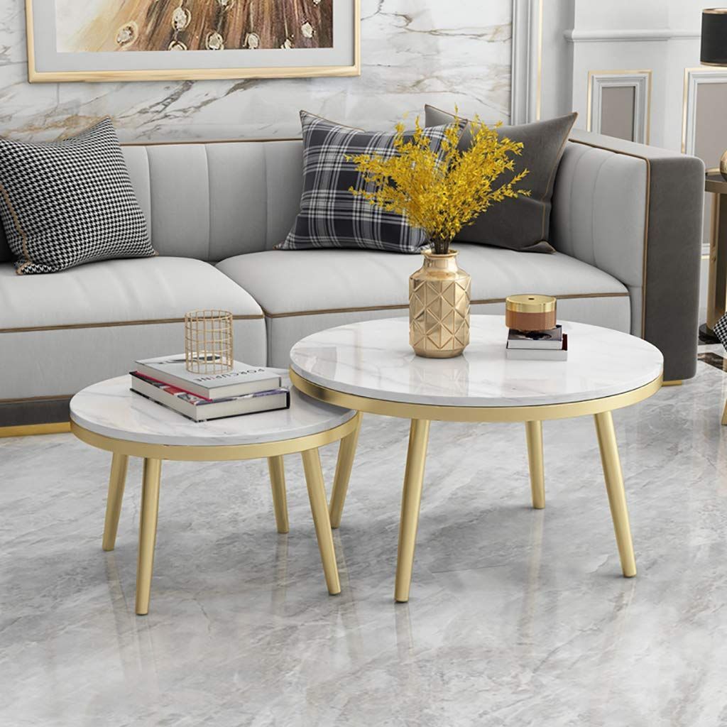 2 Nest Of Table Sets White Marble Modern Living Room Round Inside Marble Coffee Tables Set Of  (View 7 of 15)