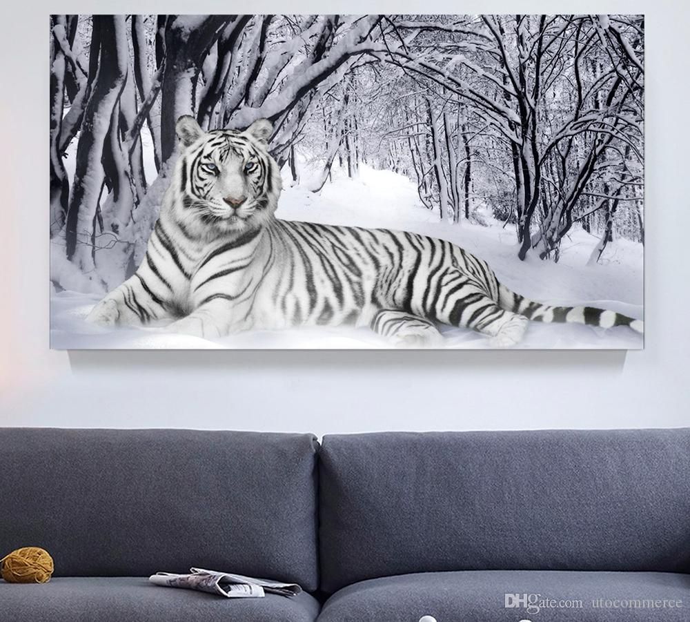 2018 White Tiger Winter Landscape Giclee Print Canvas Wall Pertaining To Tiger Wall Art (View 3 of 15)