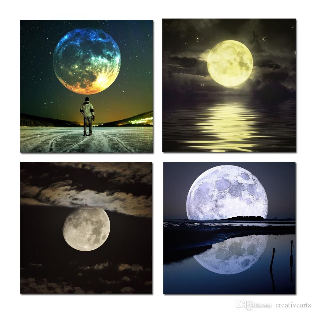2020 Canvas Wall Art Full Moon Night Sky Landscape Picture Within Night Wall Art (View 5 of 15)