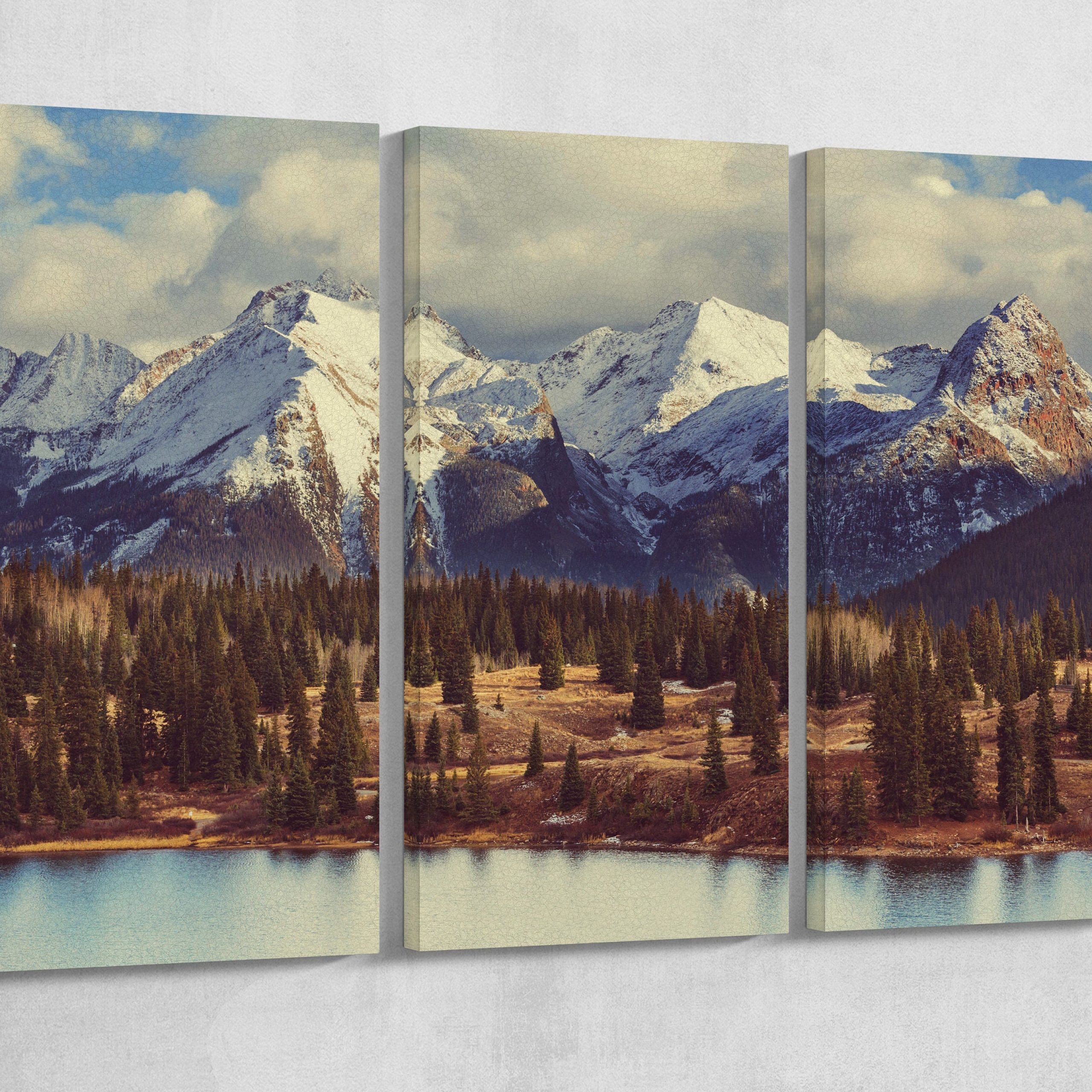 3 Panel Colorado Mountains Leather Print/large Wall Art Within Mountain Wall Art (View 10 of 15)