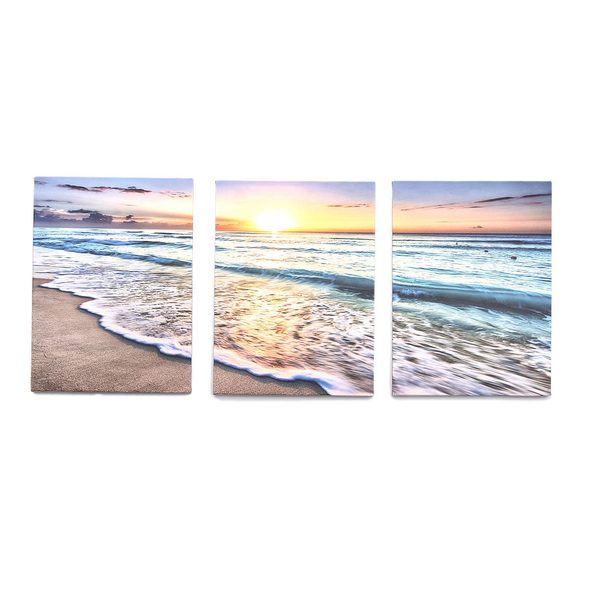 3 Panels Wall Art Canvas, Beach Sunset Sand Ocean Sea Wave In Wave Wall Art (View 10 of 15)