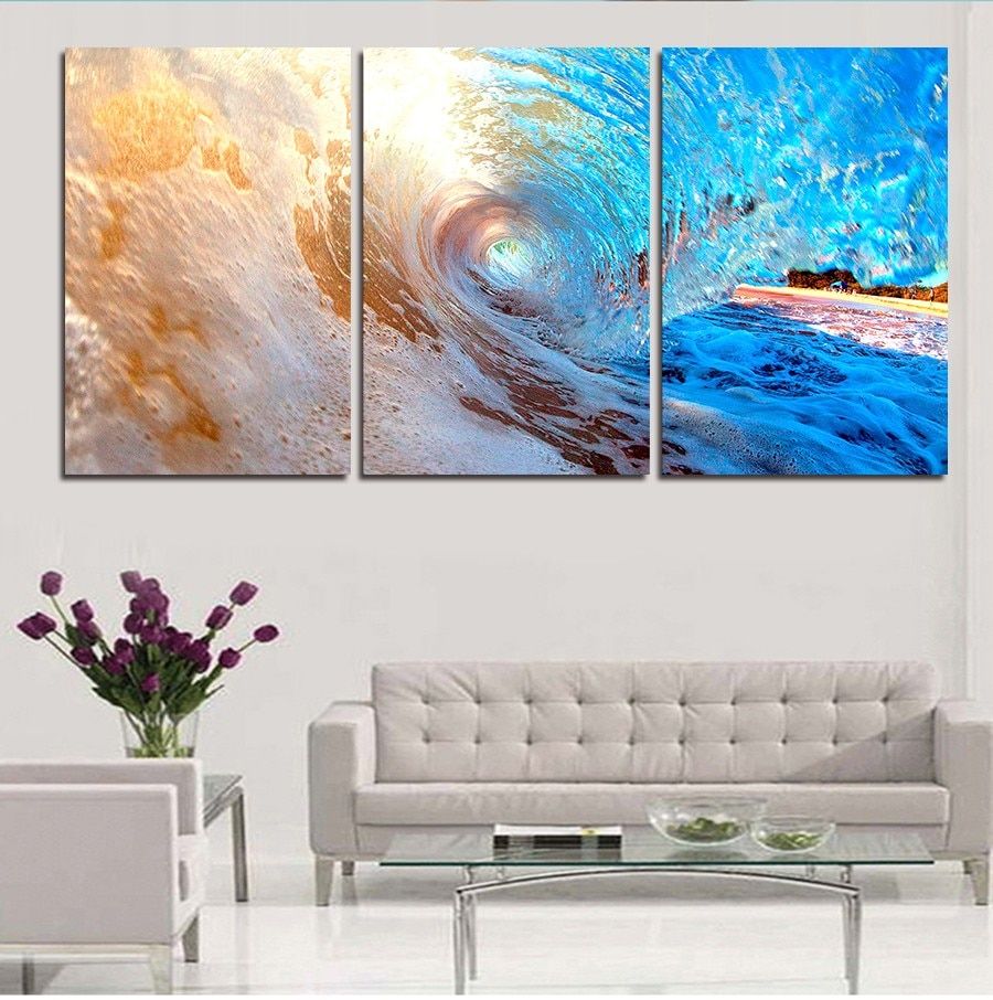 3 Plane Abstract Sea Wave Modern Home Decor Wall Art For Wave Wall Art (View 8 of 15)