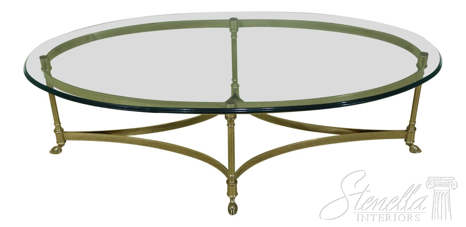 32017ec: Labarge Oval Brass & Glass Regency Coffee Table Inside Glass And Gold Oval Coffee Tables (View 3 of 15)