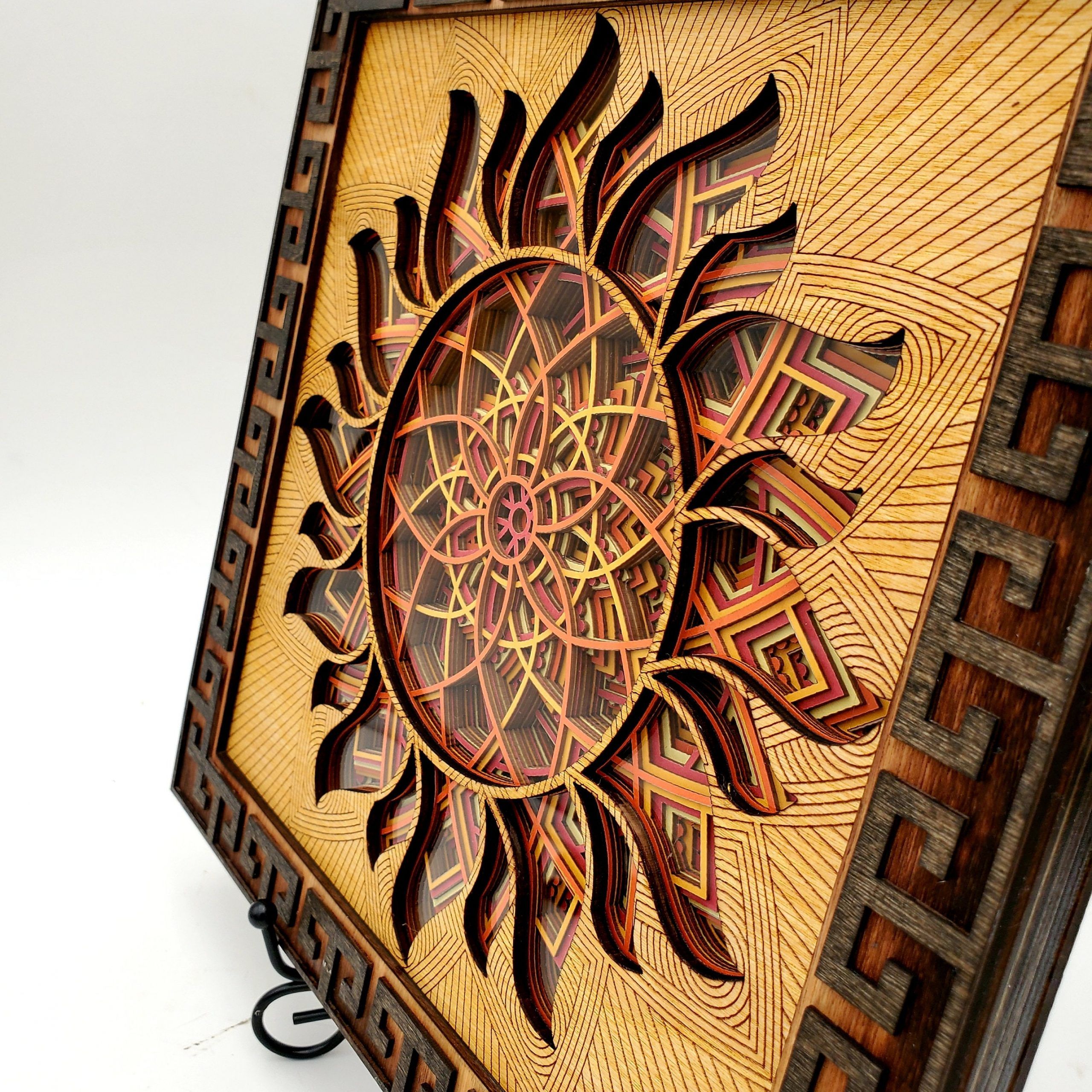 3d Sun Multilayer Mandala Wood Framed Papercut Wall Decor Intended For Sun Wood Wall Art (Photo 1 of 15)