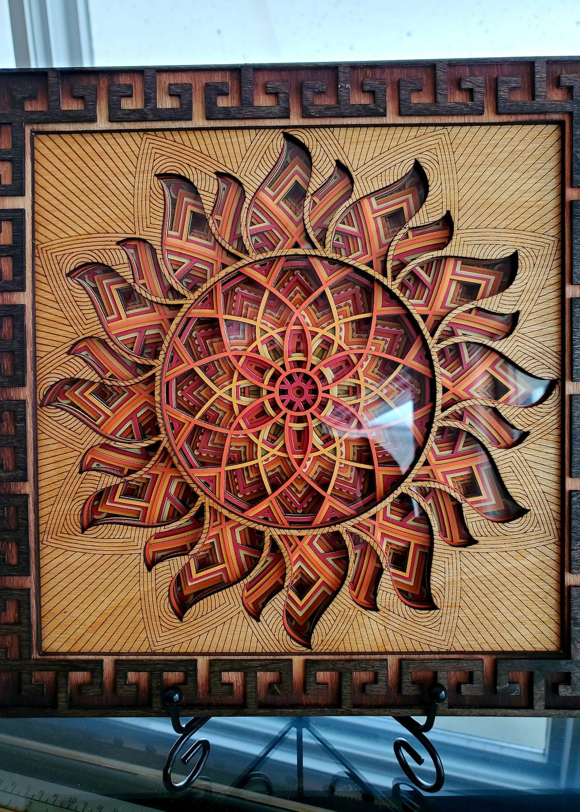 3d Sun Multilayer Mandala Wood Framed Papercut Wall Decor With Sun Wood Wall Art (Photo 12 of 15)