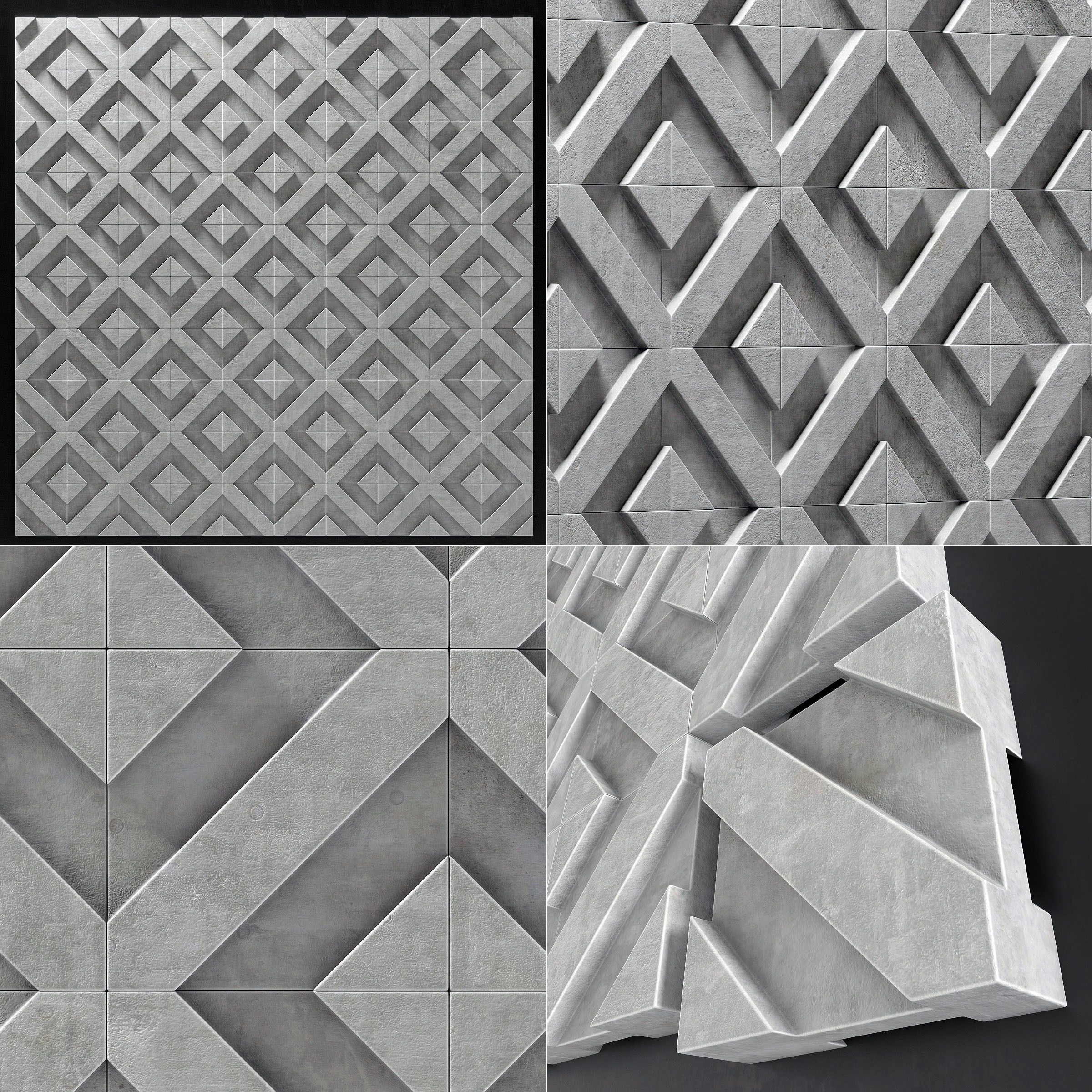 3d Wall Decor Concrete Tile Line Big N2 | Cgtrader In Concrete Wall Art (View 7 of 15)