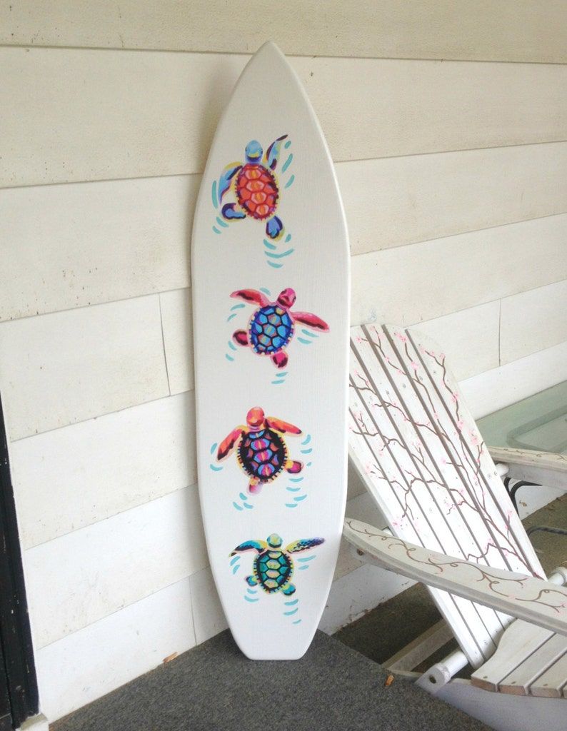 4 Foot Wood Surfboard Wall Art With Vinyl Turtle Appliques For Surfing Wall Art (Photo 8 of 15)