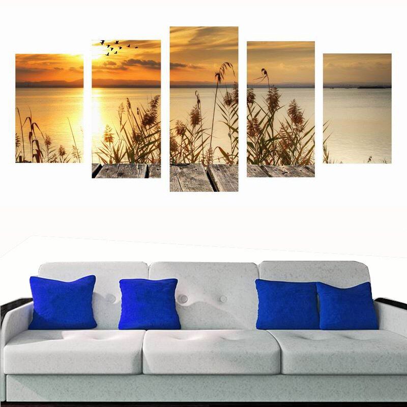 5 Panel Printed Sunset Wall Painting Unframed Canvas Within Sunset Wall Art (View 3 of 15)