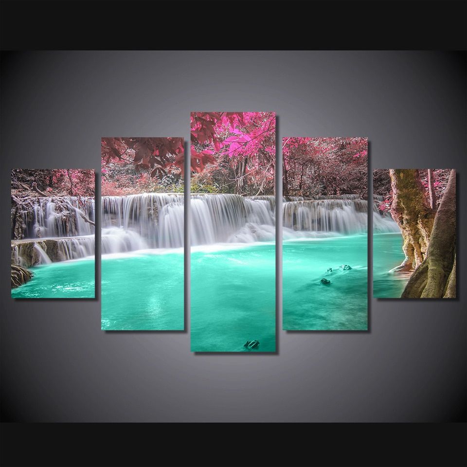 5 Pcs/set Framed Hd Printed Waterfall Forest Landscape In Landscape Framed Art Prints (Photo 15 of 15)