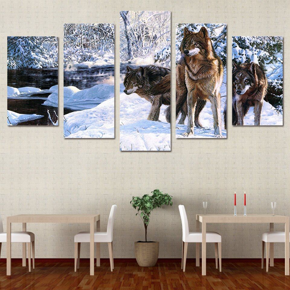 5 Piece Canvas Art Snow Wolf Ice Hd Print Wall Pictures In Snow Wall Art (View 4 of 15)