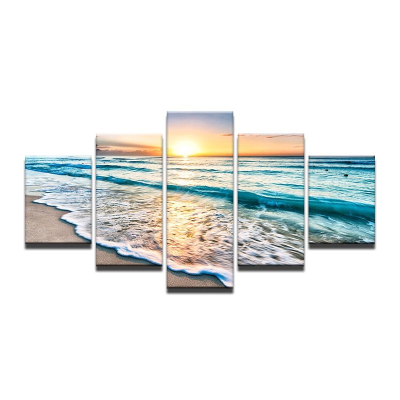 5 Piece Sea Wave View Painting Large Canvas Wall Art Huge Intended For Wave Wall Art (View 1 of 15)