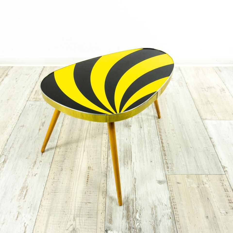 60s Midcentury Sunburst Kidney Tripod Stool Black Yellow With Yellow And Black Coffee Tables (View 2 of 15)
