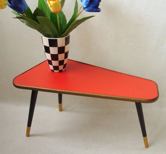 60s Vintage Tripod Triangle Table Red Vinyl Mini Coffe With Regard To Coffee Tables With Tripod Legs (View 11 of 15)