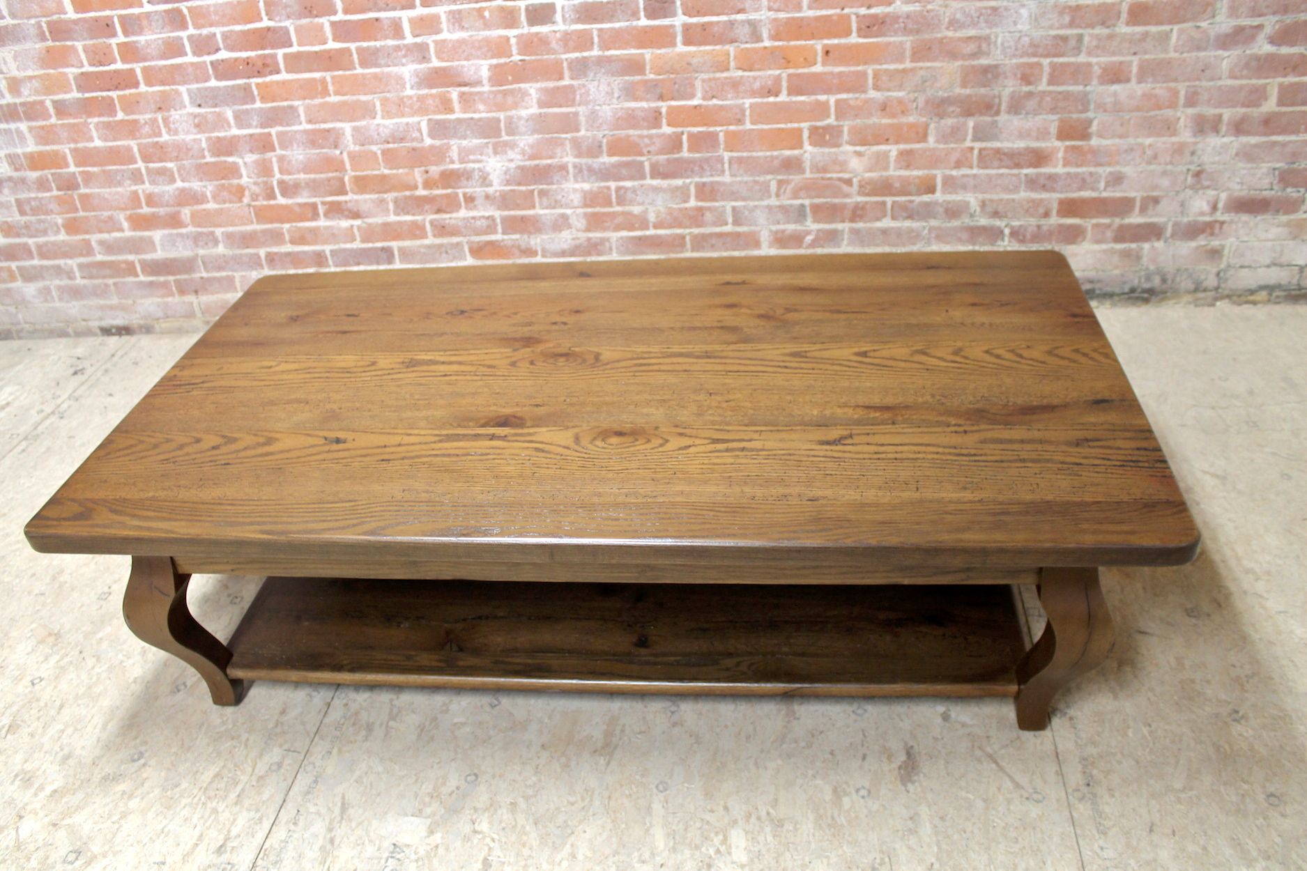 66in Oak Coffee Table In Antique Walnut Finish For Vintage Gray Oak Coffee Tables (View 4 of 15)